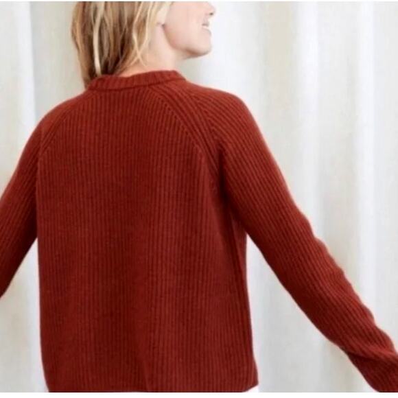 NWT! Jenni Kayne XL 100% Cashmere $425 Fisherman Sweater Crewneck Rust Red - Picture 10 of 10